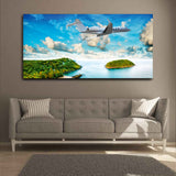 Airplanes passing over the sea in Sky Canvas Wall Painting