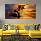 Beautiful Tree Under Water with Sunset Wall Painting