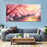 Beautiful Abstract Pink Tree with Rive Canvas Wall Painting