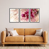 Beautiful Pink Flower with Pink Leafs Set of 3 Wall Frames