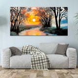 Beautiful Forest Tree with Sunrise Canvas Wall Painting