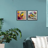 Premium Beautiful Colorful Abstract Bird Set of 2 Wall Art