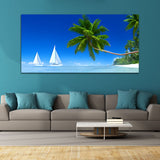 Beautiful Beach with Boat under Sea Canvas Wall Painting