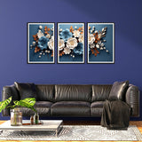 White and Blue Flower Wall Frames Set of 3