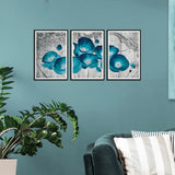 Blue Flower Floating Canvas Wall Frames Set of 3