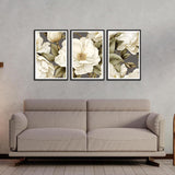 White Rose Flower Floating Canvas Wall Painting Set of Three
