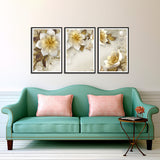 White Blooming Flower Canvas Wall Painting Set of Three