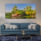 Green House Boat in the Backwaters of Kerala Canvas Art Wall Painting