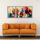 Colorful Red Flowers Abstract Artwork Floating Wall Frames Set of 3
