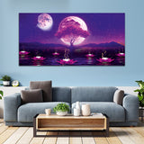 Pink Tree with Dark Night and River Canvas Wall Painting