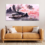 Pink Tree with Mountain Abstract Wall Painting & Arts