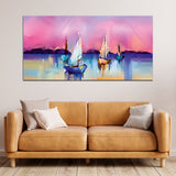 Boat under Water with Pink Sky Abstract Wall Painting & Arts