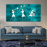 Warli Blue Canvas Wall Painting