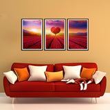 Beautiful Flower Garden with Sunrise Set of 3 Wall Painting