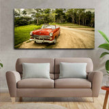 Modern Car Stay outside Road at Forest Canvas Wall Painting