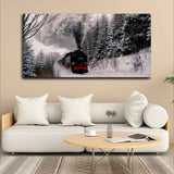 Beautiful Train Running in Track with Snow Mountain Wall Painting