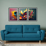 Modern Premium Colorful Flower Wall Frame Set of 3