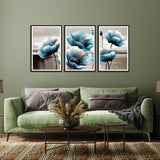 Blue and White Flower Canvas Wall Frames Set of 3