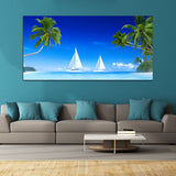 Beach with White  Boat under Water Canvas Wall Painting