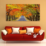 Green & Pink Forest with Street Road Canvas Wall Painting