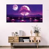 Pink Tree with Dark Night and River Canvas Wall Painting