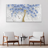 Beautiful Tree with Blue Flowers Canvas Wall Painting