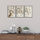Two Beautiful White Flower Canvas Set of 3 Wall Frame
