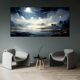 Beautiful Snow Mountain with dark Sky and River Wall Painting