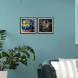 Beautiful Two Birds Conversation at Tree Abstract Set of 2 Wall Frames