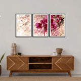 Beautiful Pink Flower with Pink Leafs Set of 3 Wall Frames