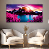 Beautiful Mountain with Pink Forest Wall Painting & Arts