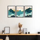 Mountain with Sunrise Abstract Canvas Set of 3 Wall Frame