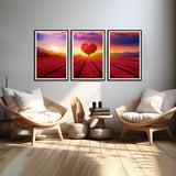 Beautiful Flower Garden with Sunrise Set of 3 Wall Painting