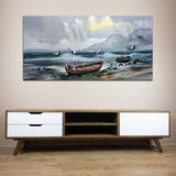 Boat with River Abstract Canvas Wall Painting