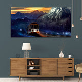 Forest Mountain Travel with Bus Canvas Wall Painting