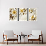 White Blooming Flower Canvas Wall Painting Set of Three