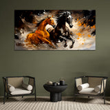 Panoramic Two Running Horses Canvas Wall Painting