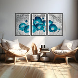 Blue Flower Floating Canvas Wall Frames Set of 3