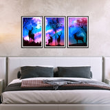 Deer in Forest at Meed Night Set of 3 Wall Frames