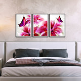 Pink Flower with Pink Butterfly Set of 3 Wall Frames & Art