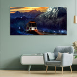 Forest Mountain Travel with Bus Canvas Wall Painting