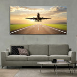 Airplane Take off in Runway with Beautiful Sky Wall Painting