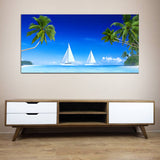 Beach with White  Boat under Water Canvas Wall Painting