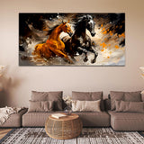 Panoramic Two Running Horses Canvas Wall Painting