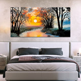 Beautiful Forest Tree with Sunrise Canvas Wall Painting