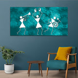 Warli Blue Canvas Wall Painting