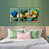 Beautiful Colorful Flowers Abstract Canvas Wall Frames Set of 3
