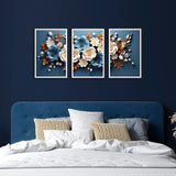 White and Blue Flower Wall Frames Set of 3