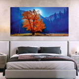 Beautiful Yellow Tree and Blue Forest Canvas Wall Painting