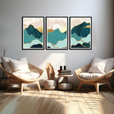 Mountain with Sunrise Abstract Canvas Set of 3 Wall Frame